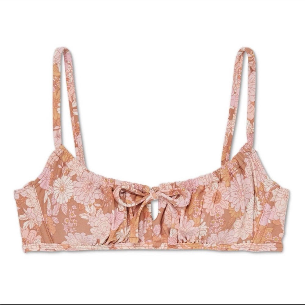 Floral Front Tie Bikini Top